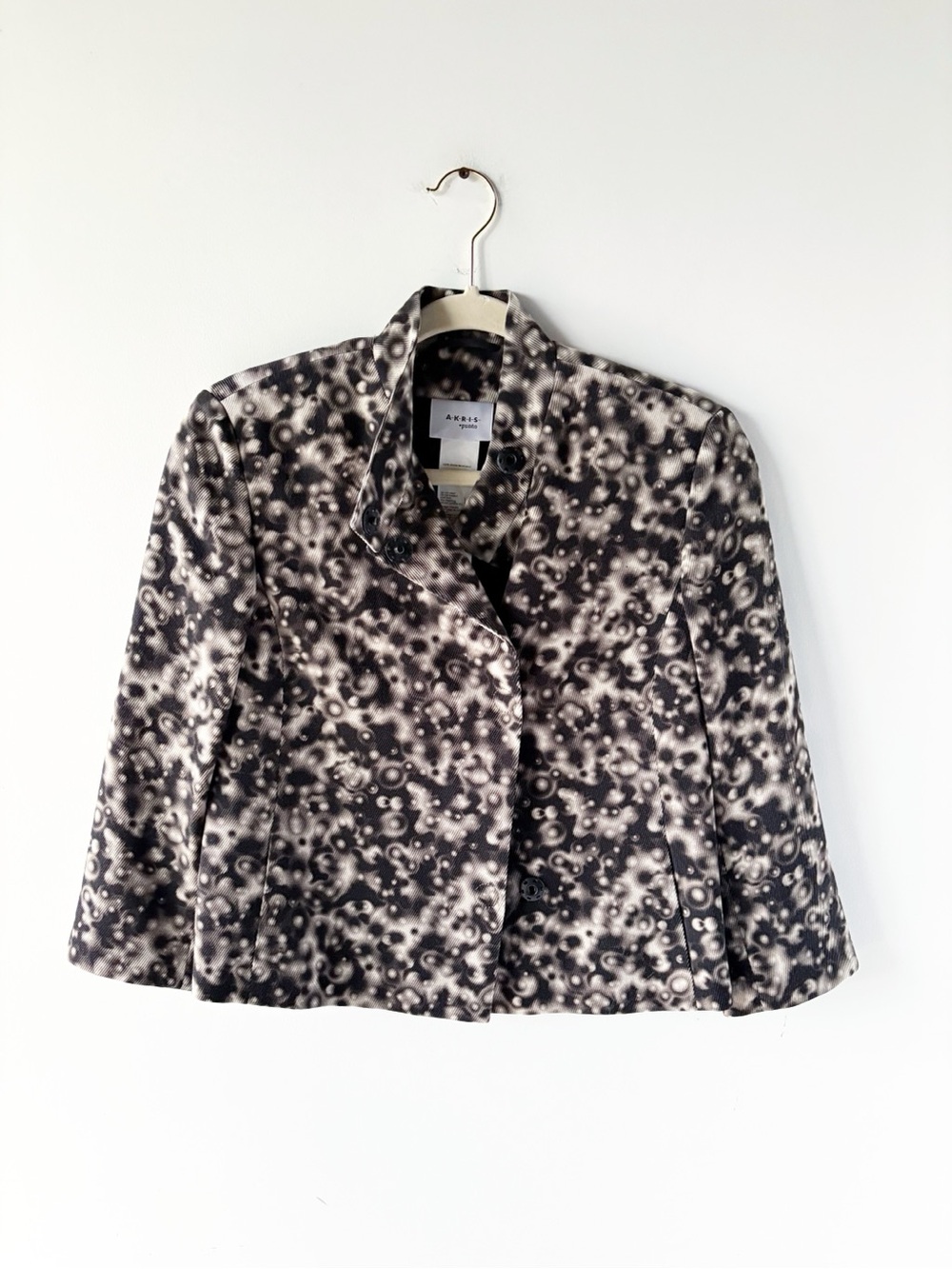 Akris Punto Abstract Orb Print Wool Jacket Black Cream Textured Blazer Size 4